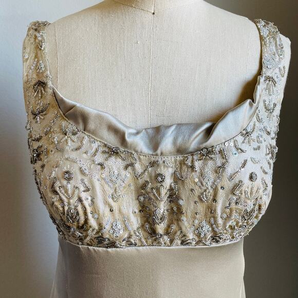 Niteline Formal Champagne Silk Beaded Long Dress with Jacket - Picture 7 of 16